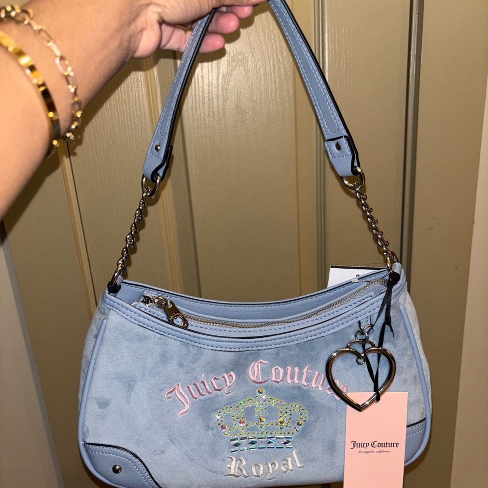 Juicy Couture Light Blue Shoulder Bag with Crown Detail